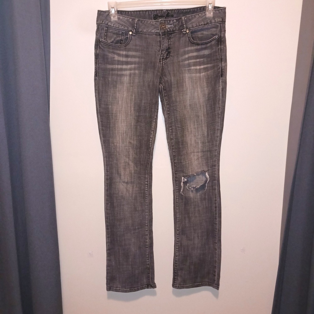 Grunge Goth Guess Jeans Gray Distressed Straight Leg Low Rise Denim 30 9
